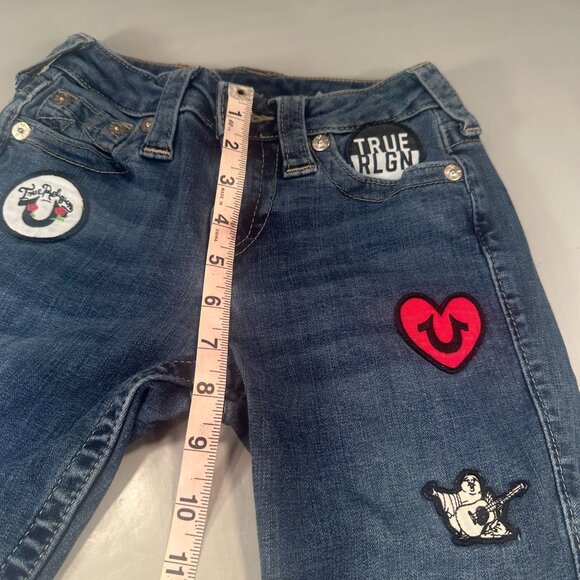 True Religion TR Patches Denim Jeans Mid Rise Zip Super Skinny Y2K Stretch - Picture 11 of 15